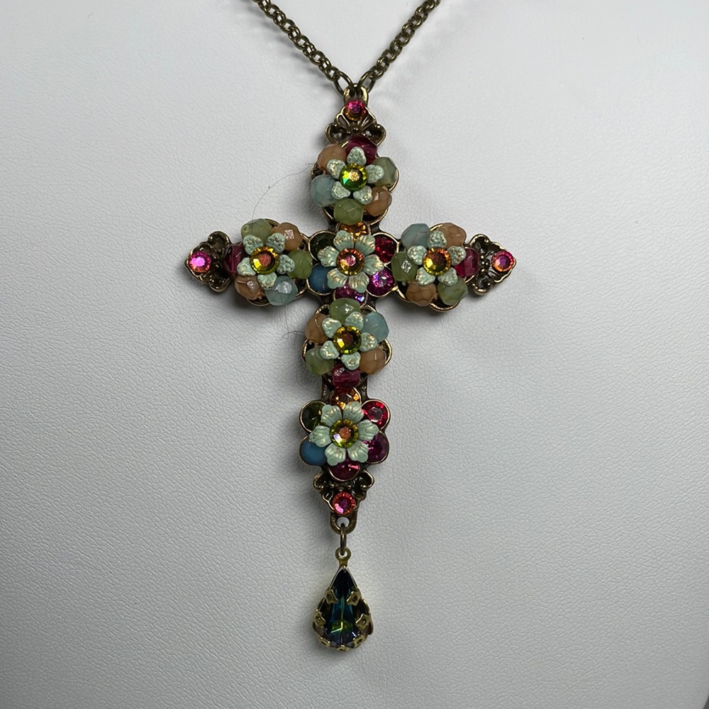 Michal Negrin Vintage Inspired Cross Necklace Austrian Crystals